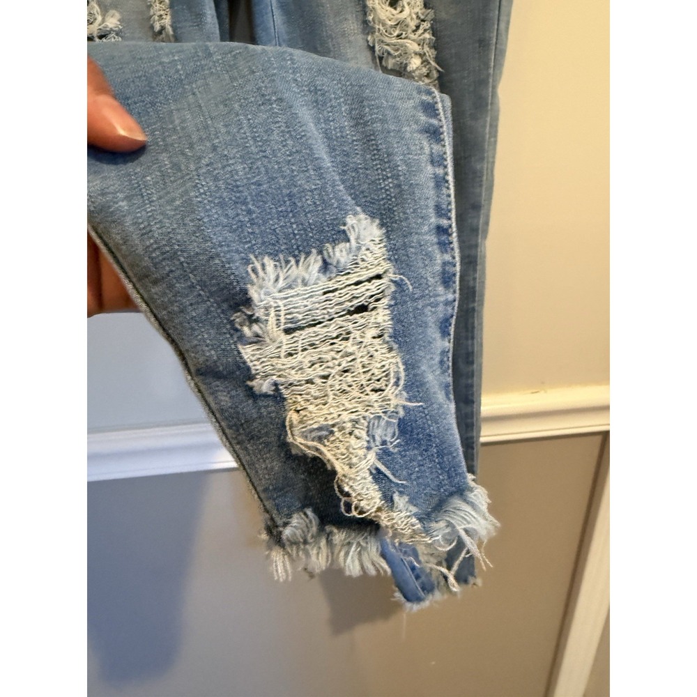 American Bazi Womens Jeans Size 7 Blue Denim Distressed Raw Hem High Rise Rips - Picture 2 of 8